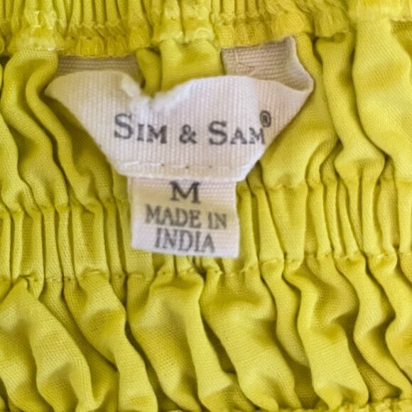 Sim & Sam Boho Yellow Shoulder Tie Smocked Crop Cami Top, Size Medium - Picture 7 of 8